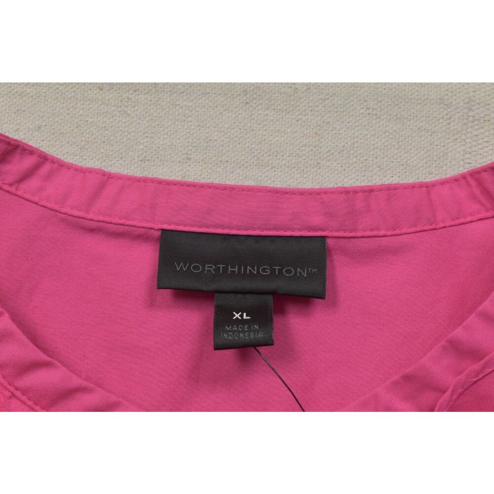 Worthington Stunning Pink Sleeveless Ruffle Front Blouse Top Size XL Cotton NEW - Picture 6 of 8